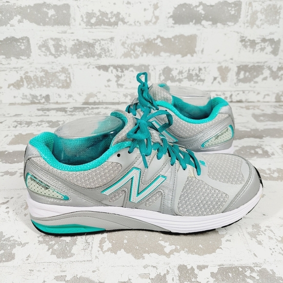 New Balance Teal Gray Lace-Up Mesh Running Athleisure Sneakers I586 - Picture 2 of 8